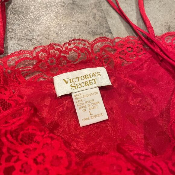 victoria’s secret vintage gold label red lace cropped fairy cami size large - Picture 3 of 6